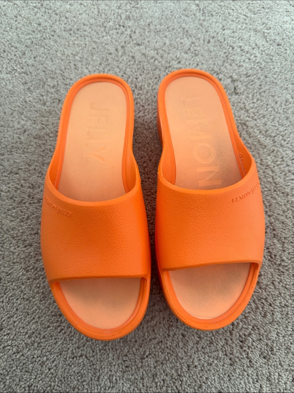 Lemon Jelly Bright Orange Platform Slide Sandals